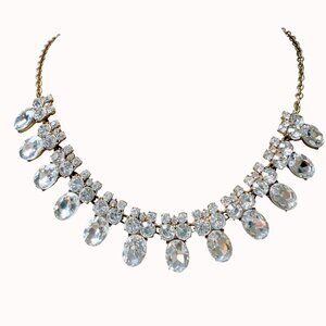 J. Crew Crystal Statement Necklace Oval Drop Clusters Antique Gold Chain